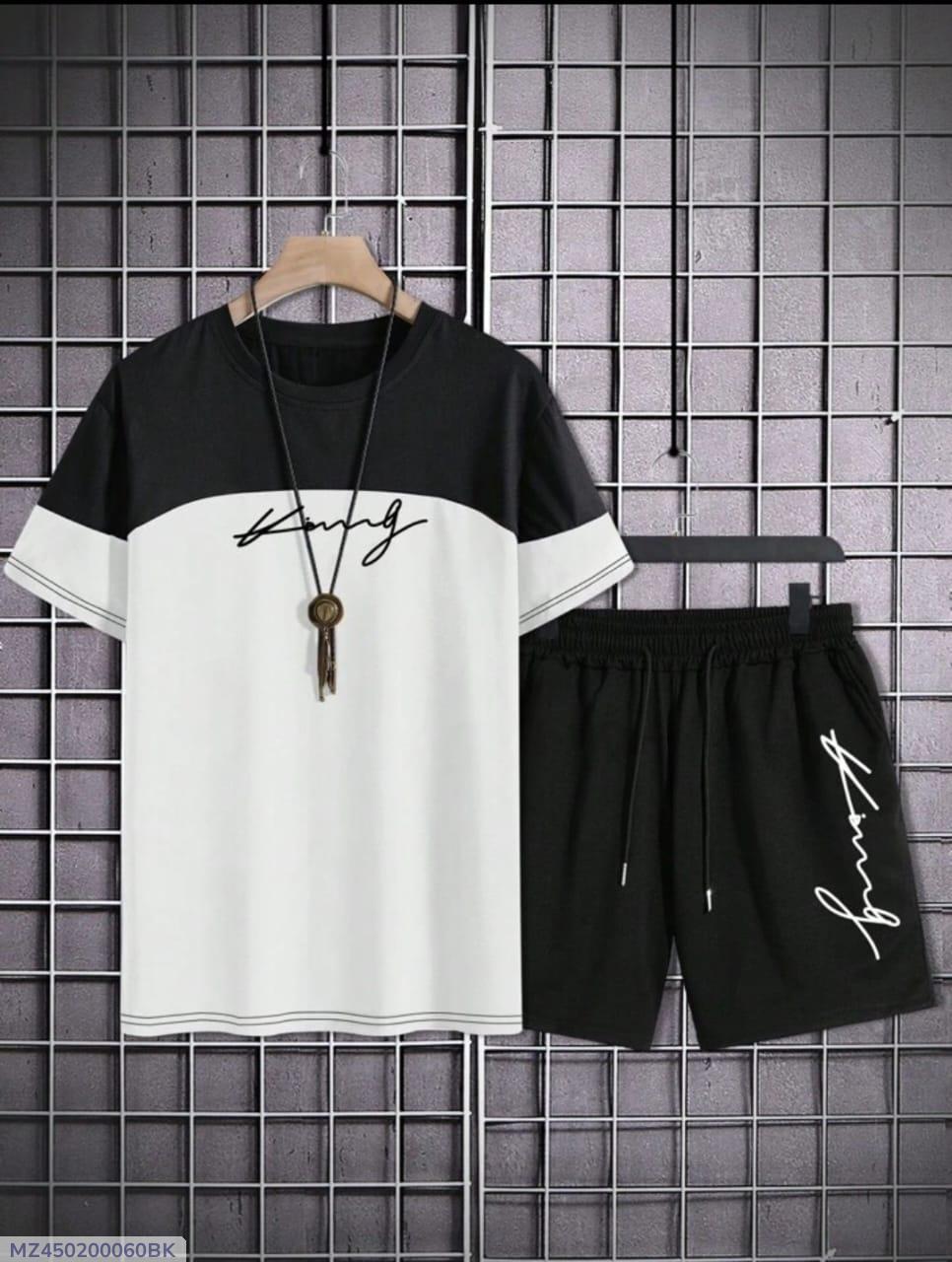 Streetwear Co-ord Set – Black & White T-Shirt with Matching Shorts
