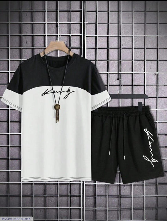 Streetwear Co-ord Set – Black & White T-Shirt with Matching Shorts